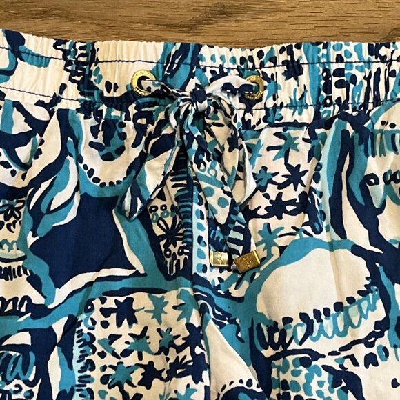 Lilly Pulitzer Katia Shorts SZ XS Keep on Trunkin Blue White Elephant Rayon - Picture 4 of 11